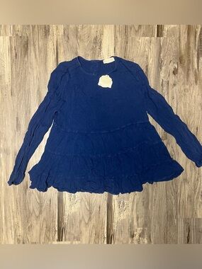 NWT Altard State Babydoll Peplum Top Sz XS Ensign Blue Crinkle Tiered Boho